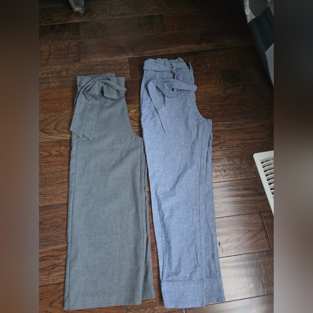 Zara Gray and Blue Tie-Waist Capri Pants Set
